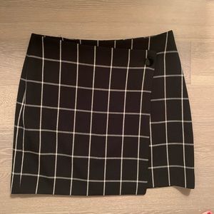Loft black and white check wrap mini skirt